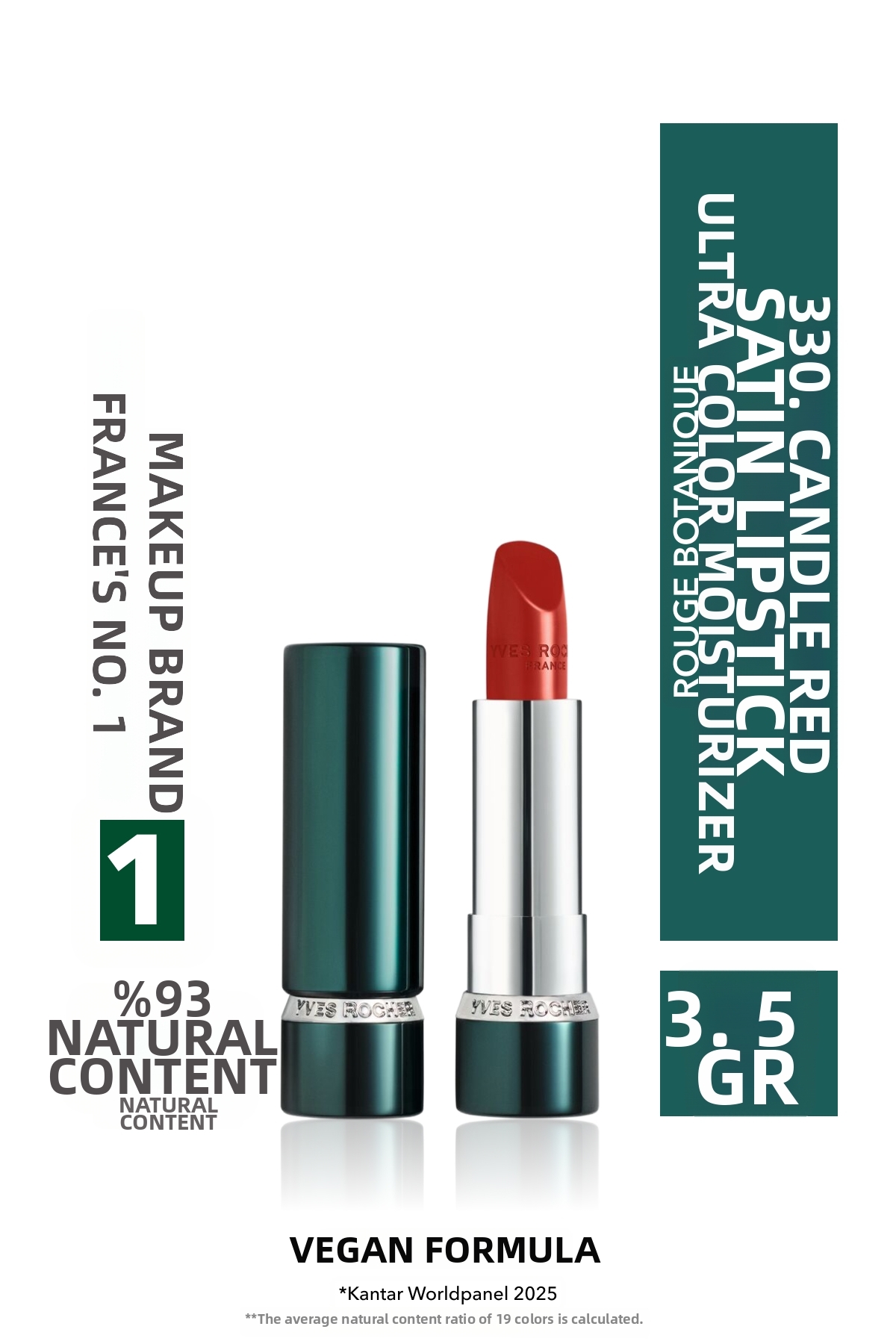 Yves Rocher Rouge Botanique Ultra Colorful Moisturizing Satin Lipstick - 330. Poppy Red -Vegan-3.5G