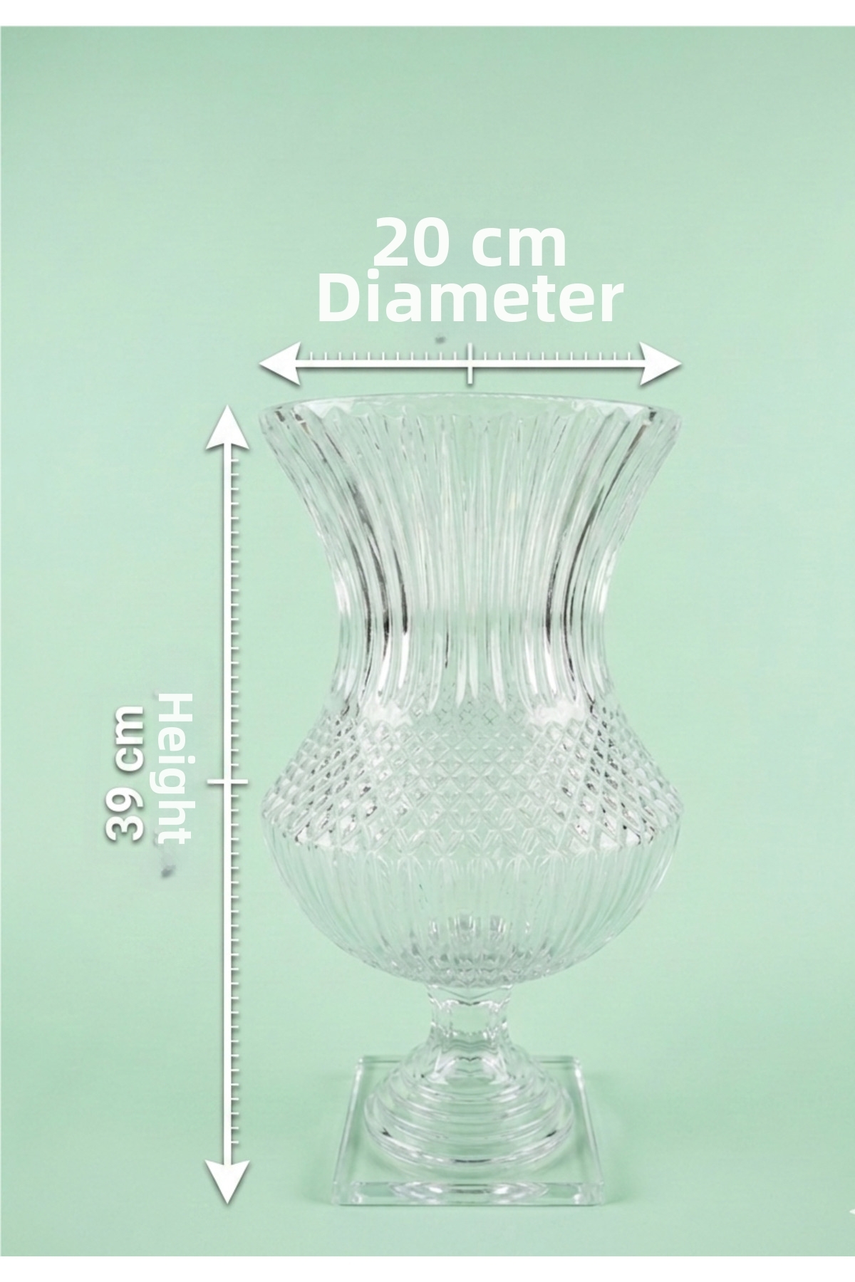 VAZO DEKOR Glass Crystal Vase - Height 40 cm - Diameter 20 cm