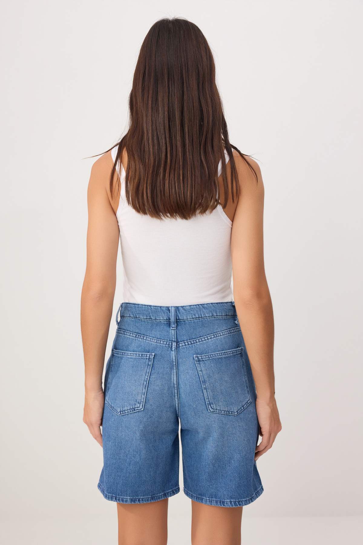 Trendyolmilla  Mavi More Sustainable Yüksek Bel Az Esnek City Boy Denim Şort TWOSS26SR00145 - Görsel 4