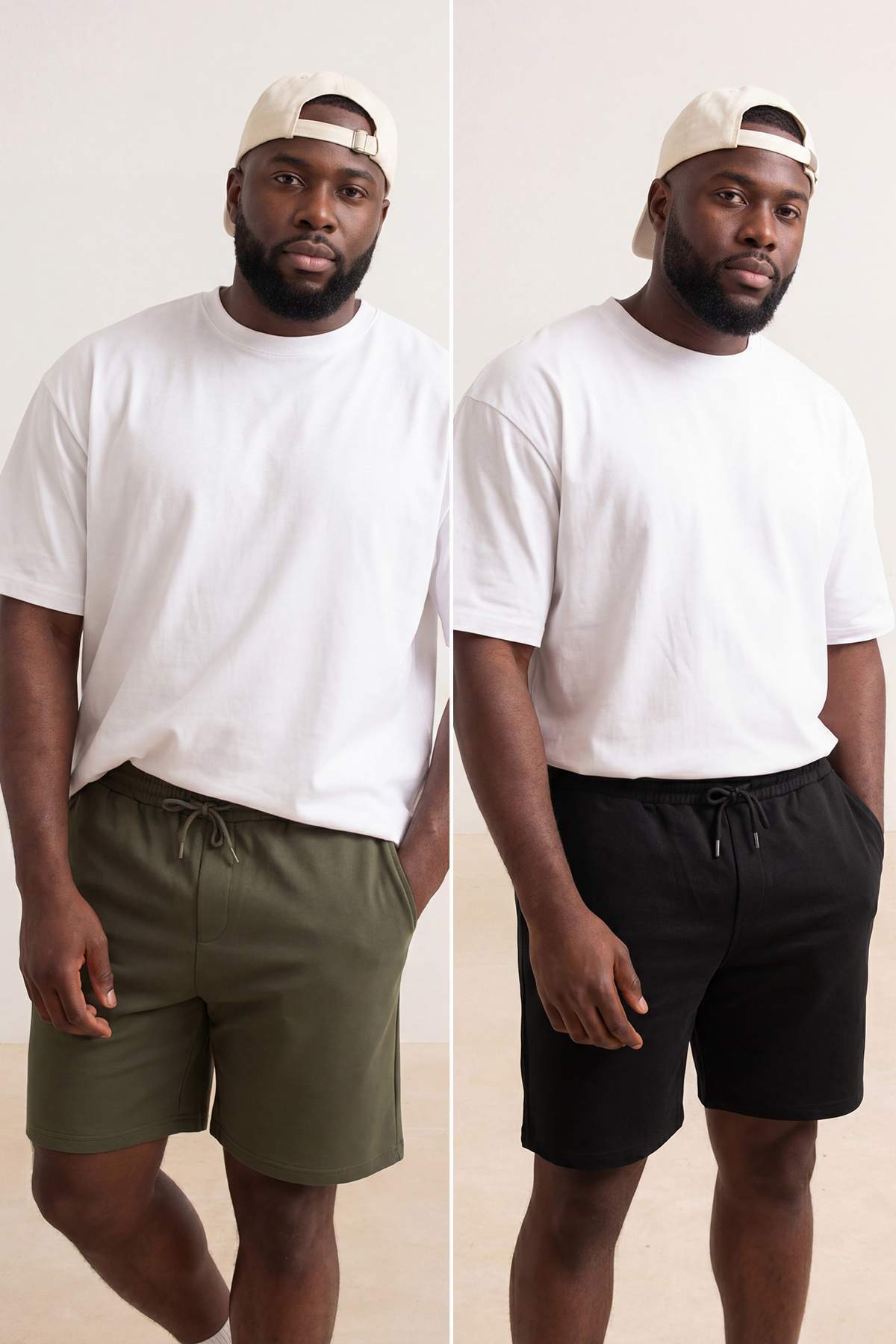 Trendyolmilla  Büyük Beden Siyah-Haki 2'li Paket Regular/Normal Kesim %100 Pamuklu Şort TMNSS24AP00000