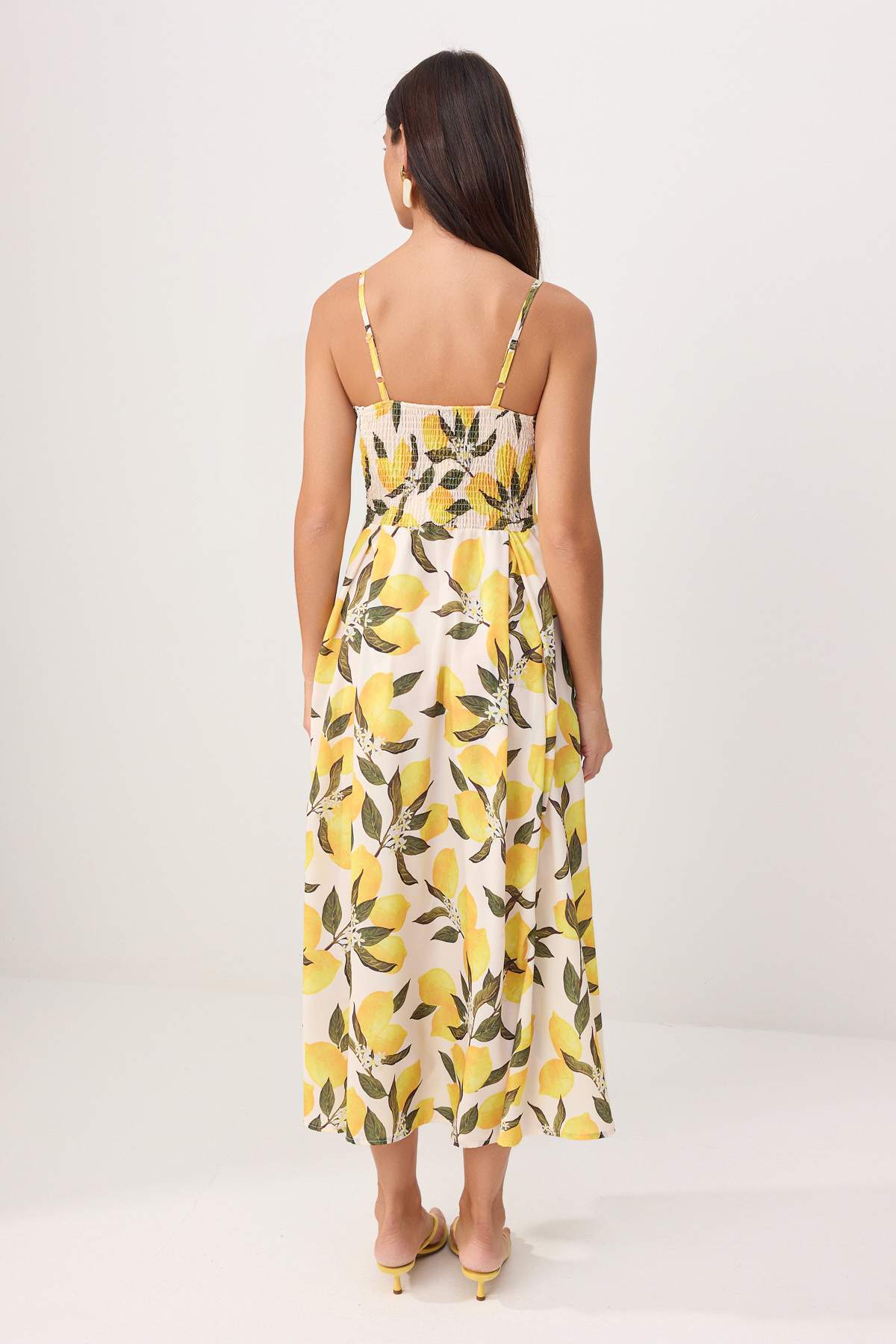 Trendyolmilla  Çok Renkli Limon Desenli Midi Dokuma Elbise TWOSS26EL00621 - Görsel 4