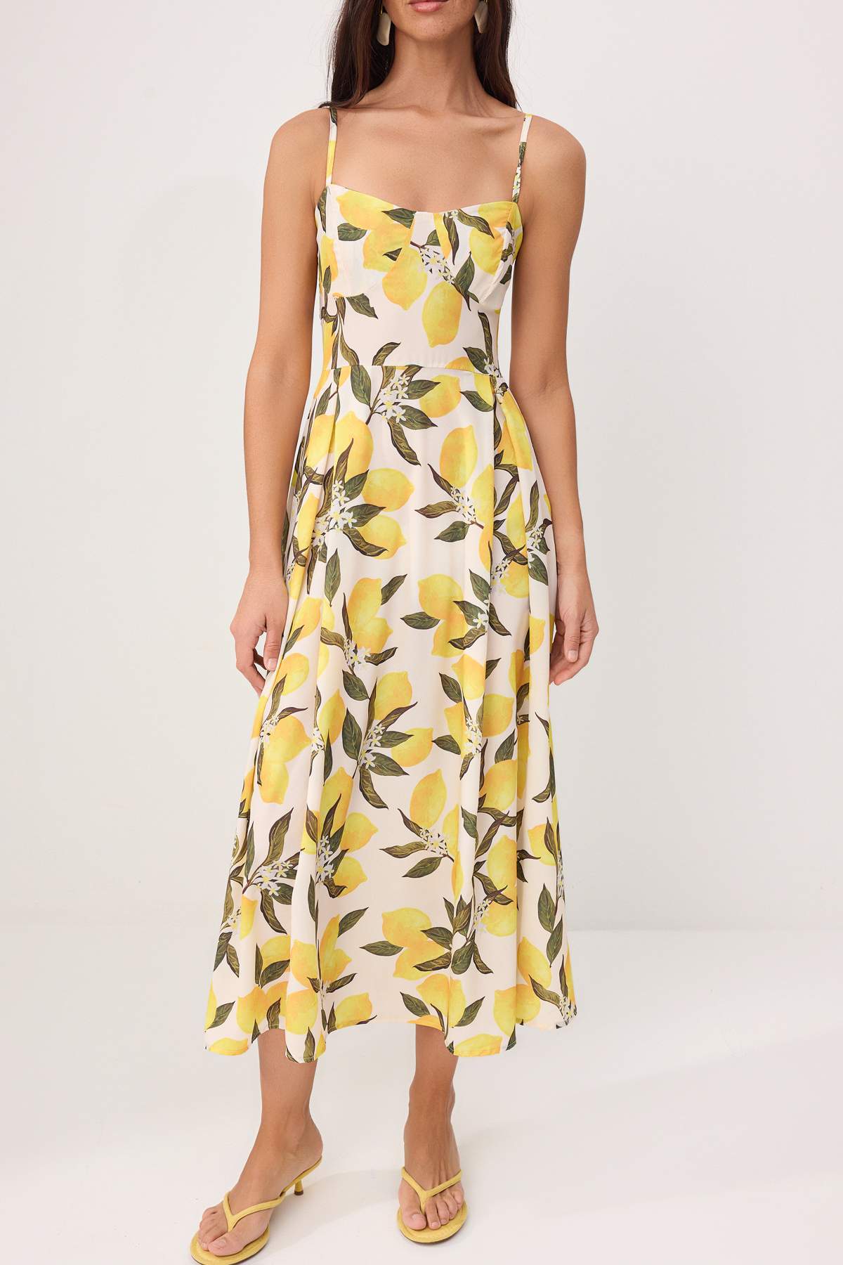 Trendyolmilla  Çok Renkli Limon Desenli Midi Dokuma Elbise TWOSS26EL00621 - Görsel 3