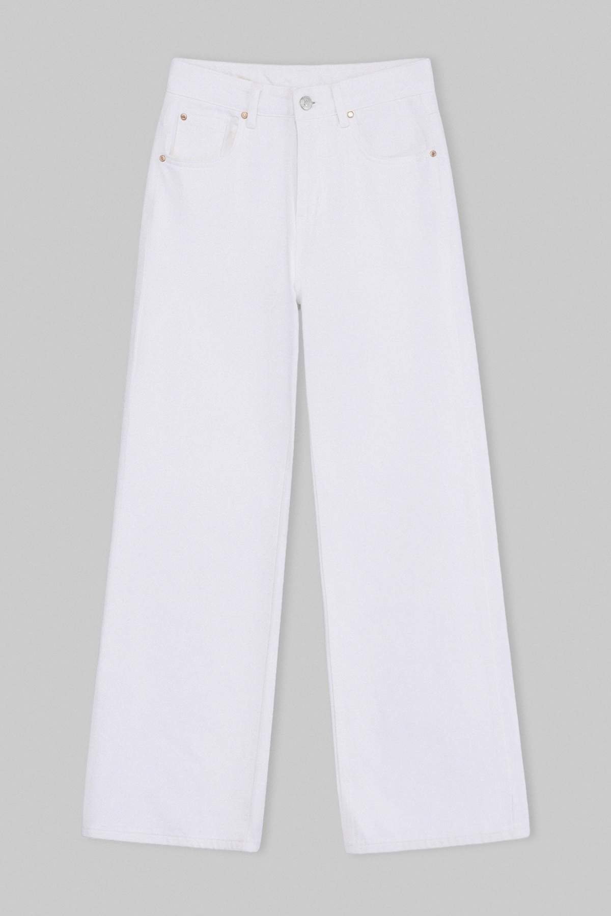 Trendyolmilla  Beyaz DÖKÜMLÜ Yüksek Bel %100 Pamuk Wide Leg Jeans TWOSS26JE00062