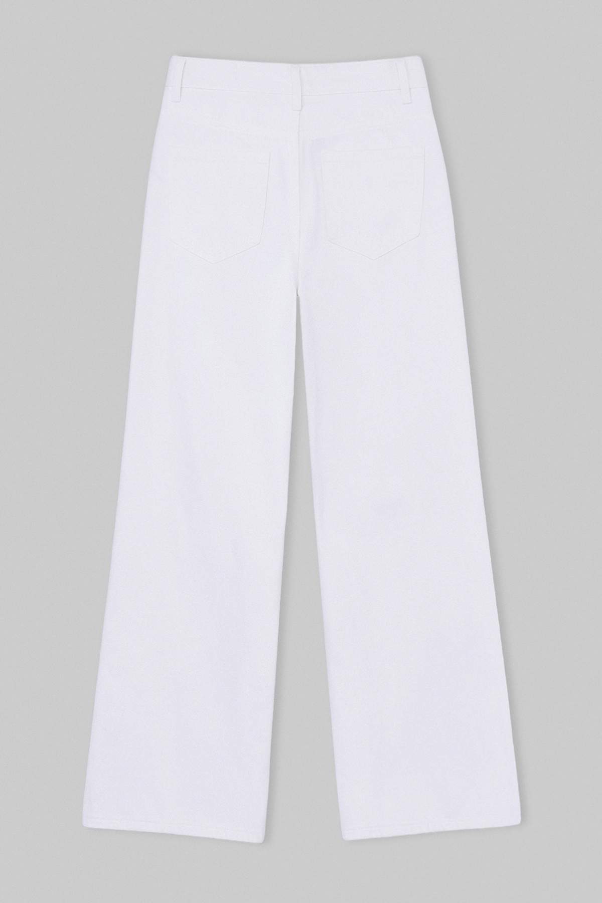 Trendyolmilla  Beyaz DÖKÜMLÜ Yüksek Bel %100 Pamuk Wide Leg Jeans TWOSS26JE00062 - Görsel 2