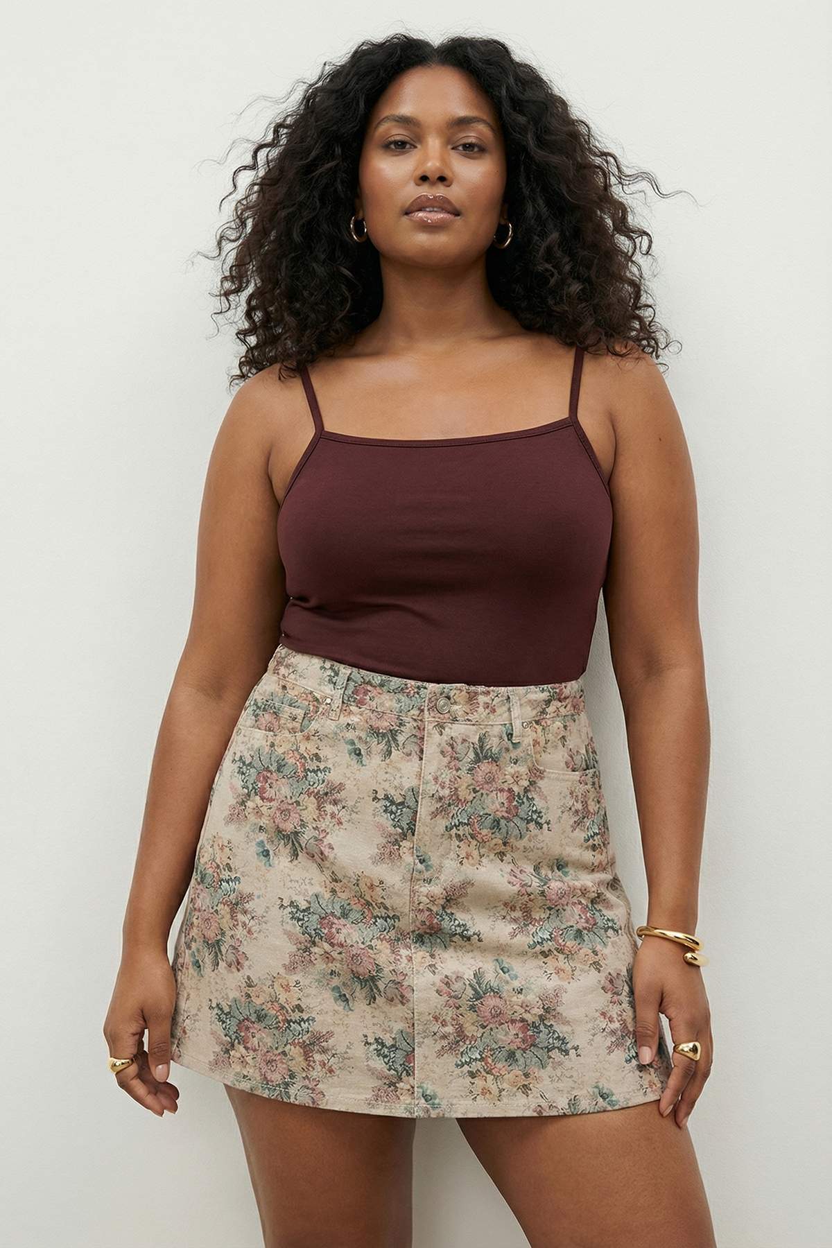 Trendyolmilla  Çok Renkli Lastikli Yüksek Bel Çiçek Desenli %100 Pamuk Non-Stretch Denim Etek TBBSS26AZ00035 - Görsel 2