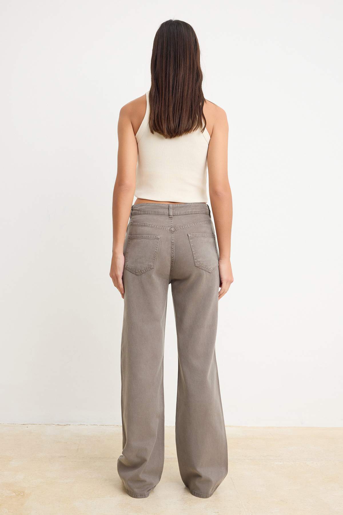 Trendyolmilla  Vizon DÖKÜMLÜ Beli Lastikli Yüksek Bel Jeans Wide Leg TWOSS26JE00262 - Görsel 4