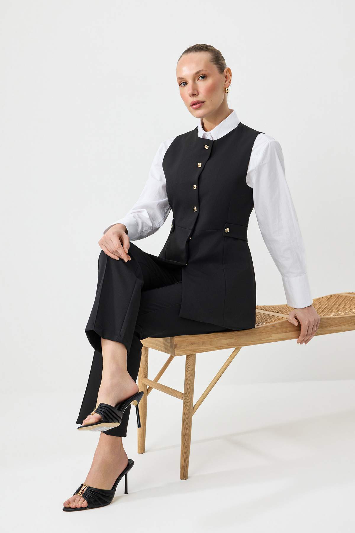 Trendyolmilla Modest Siyah Yelek Pantolon Dokuma Alt - Üst Takım TCTAW26US00054