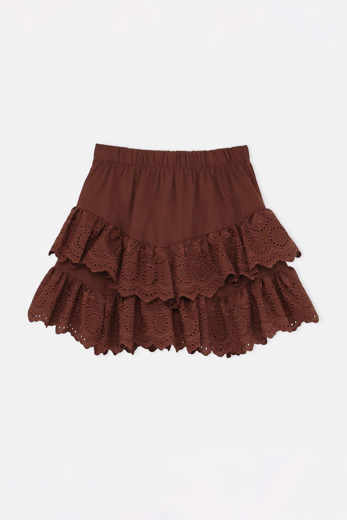 Trendyolmilla  Kahverengi Dokuma Brodeli Plaj Mini Etek TBESS24ET00004