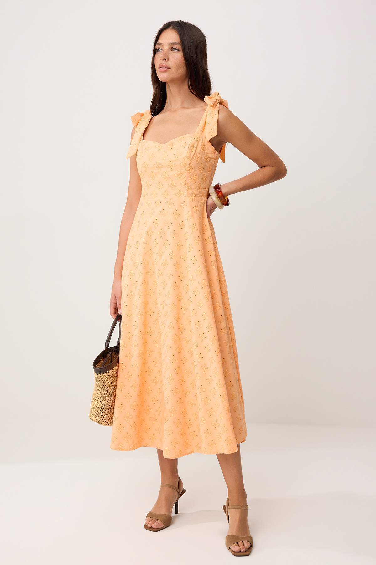 Trendyolmilla  Somon Düz Bağlama Detaylı Maxi Dokuma Elbise TWOSS25EL00863