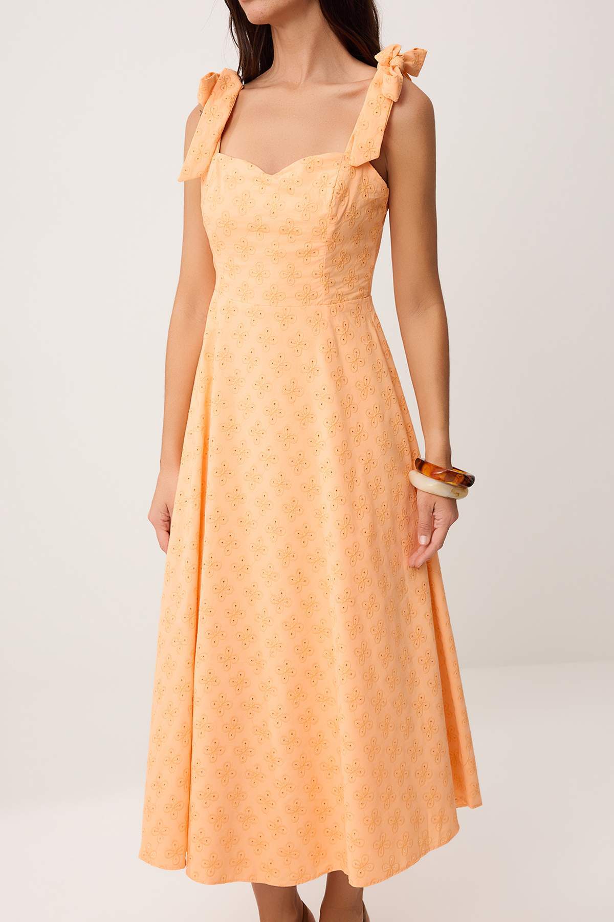 Trendyolmilla  Somon Düz Bağlama Detaylı Maxi Dokuma Elbise TWOSS25EL00863 - Görsel 3