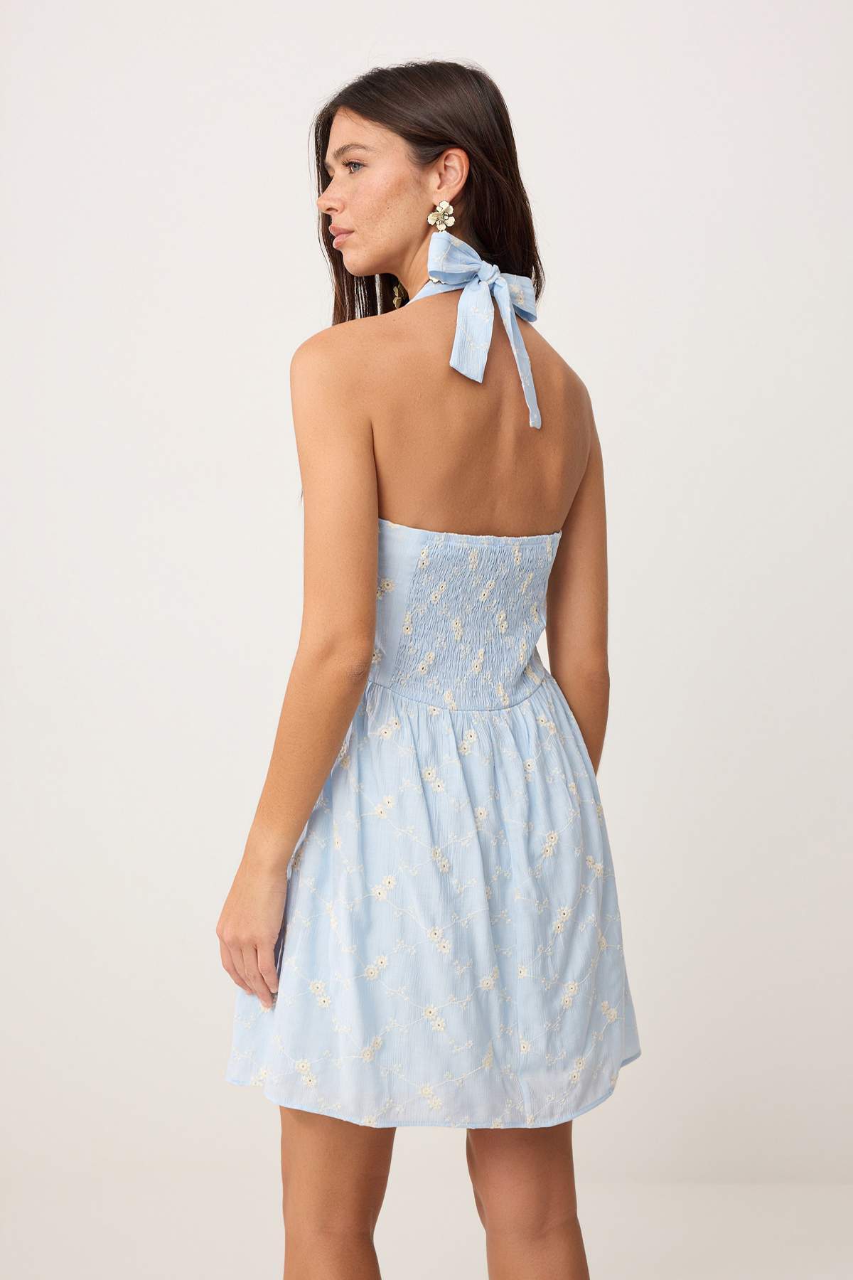 Trendyolmilla  Açık Mavi Brode Mini Dokuma Elbise TWOSS26EL00563 - Görsel 4