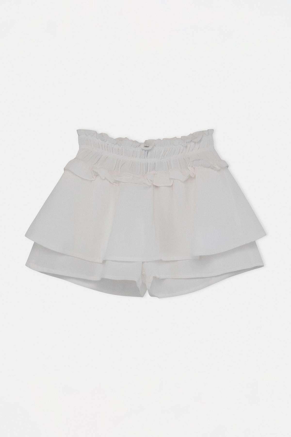 Trendyolmilla  Ekru Dokuma Müslin Mini Boy Fırfırlı 100% Pamuk Plaj Şort TBESS26SR00010