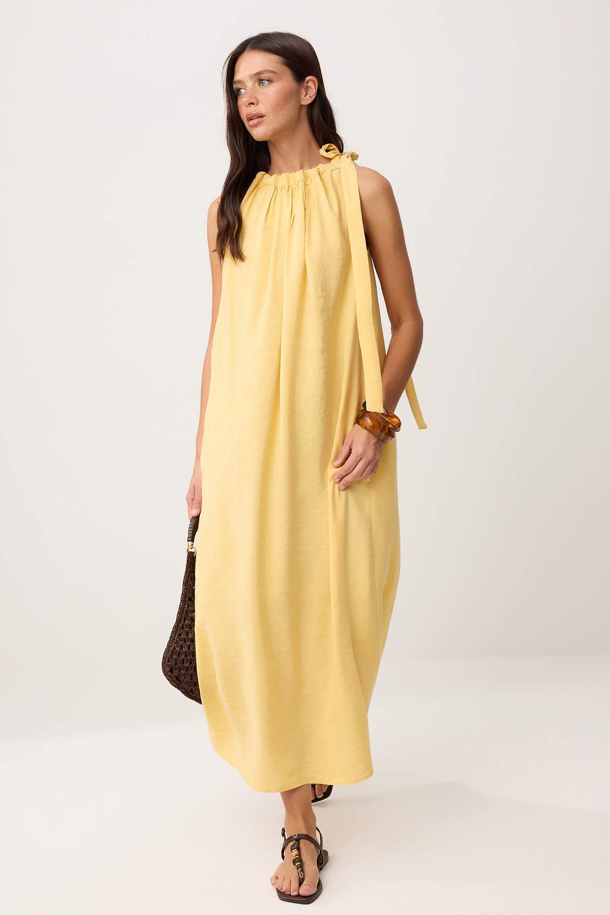 Trendyolmilla  Koyu Sarı Midi Dokuma Elbise TWOSS26EL00864