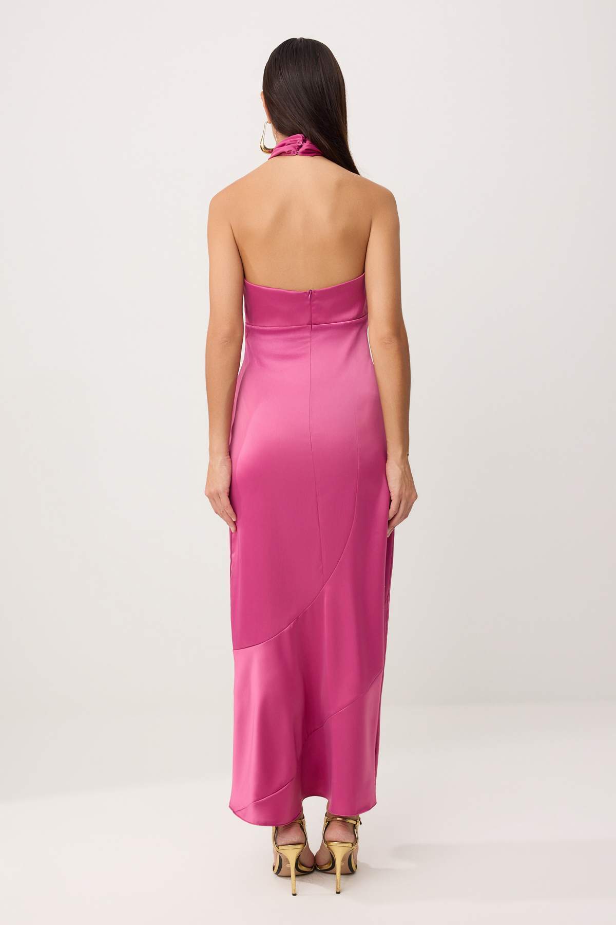 Trendyolmilla  Fuşya Düz Aksesuar Detaylı Dokuma Saten Maxi Astarsız Mezuniyet/Balo Elbise - Görsel 4