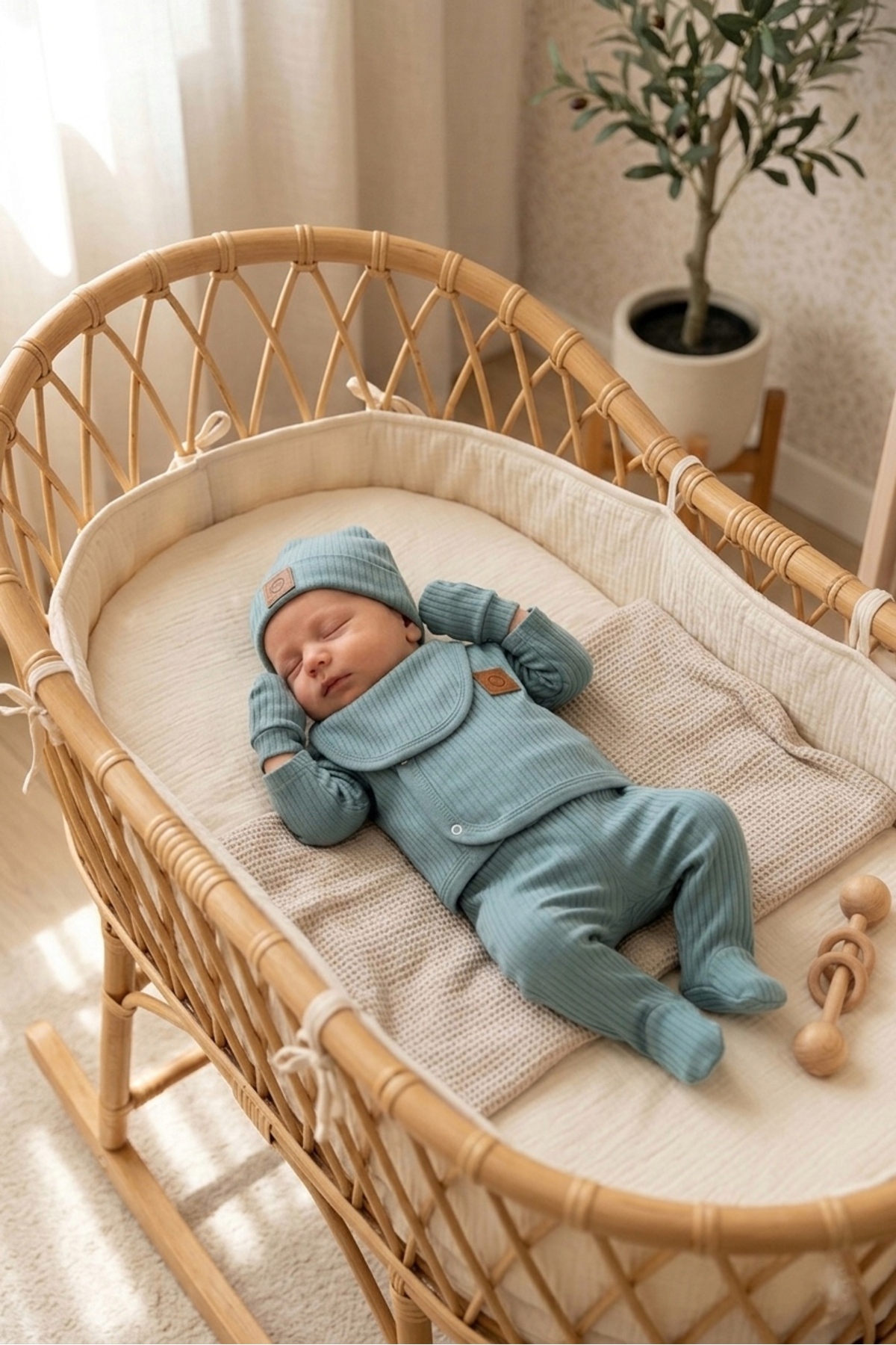 OMY 5'li Set Fitilli Bebek Yenidoğan %100 Pamuk Hastane Çıkışı fotoğrafı 2 (önizleme)