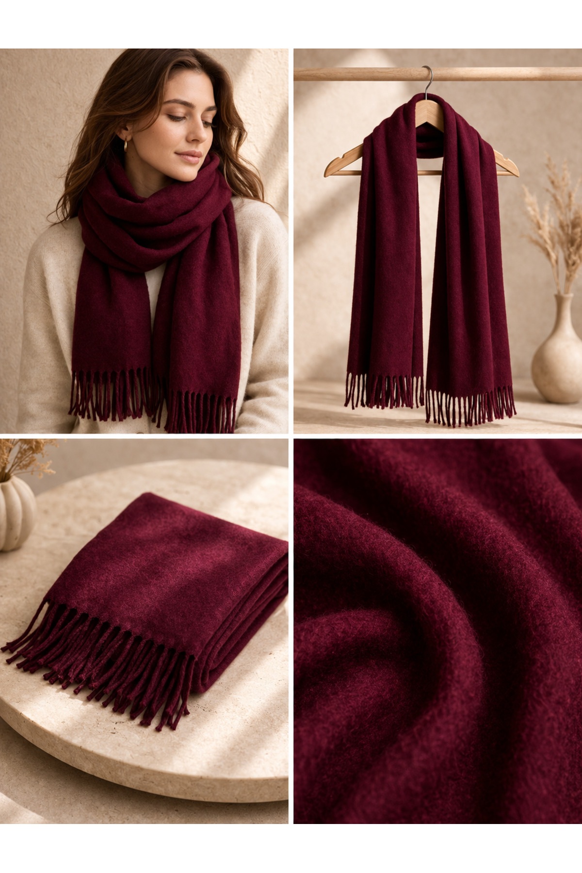 shop impulsion Bordo Atkı, Yumuşak Dokulu Şık Kışlık Şal görsel 3