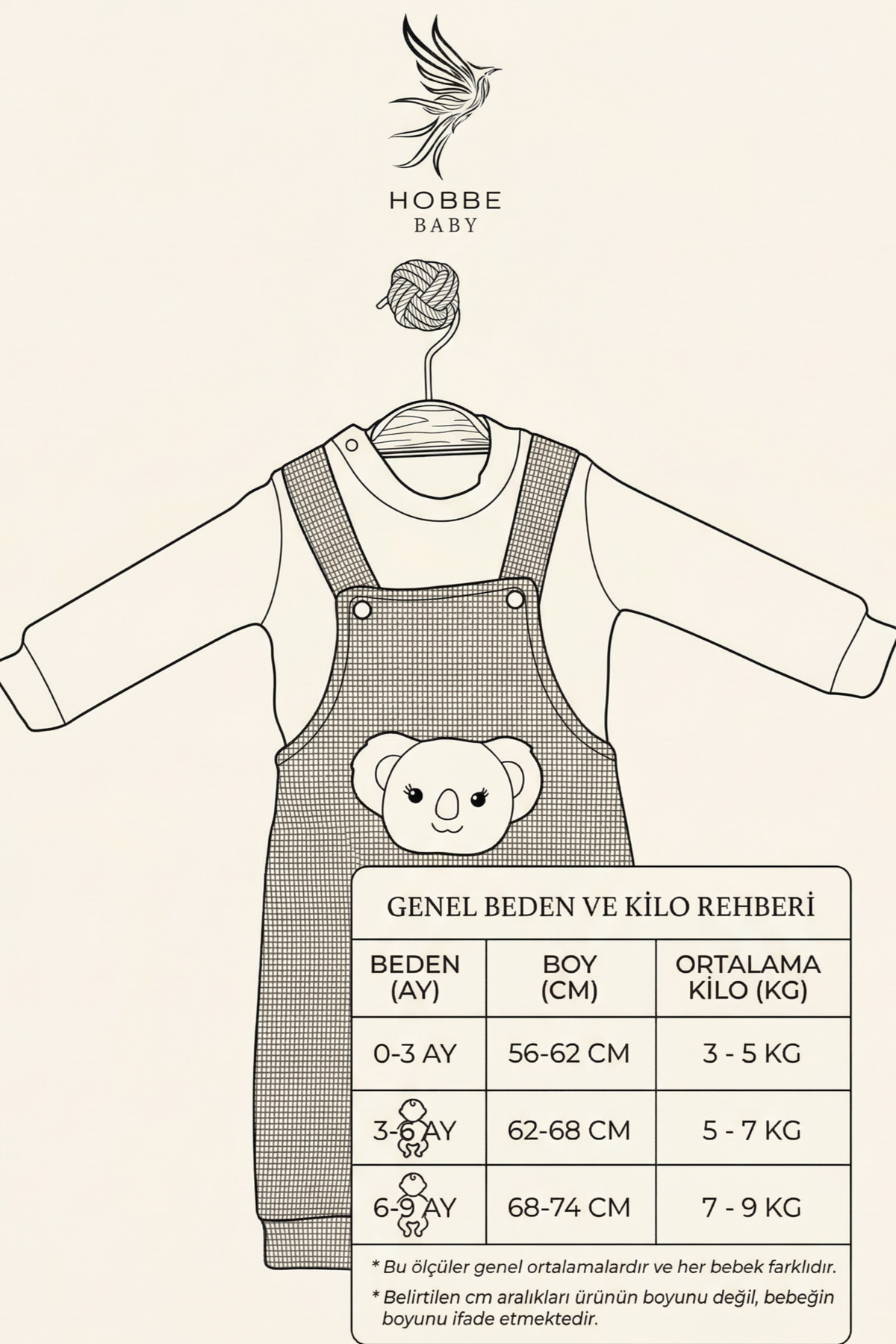 hobbe baby Slopet Tulum 3-6-9 Ay Aksesuarlı Çıtlı Bebek Salopet Tulum Takım fotoğrafı 3 (önizleme)