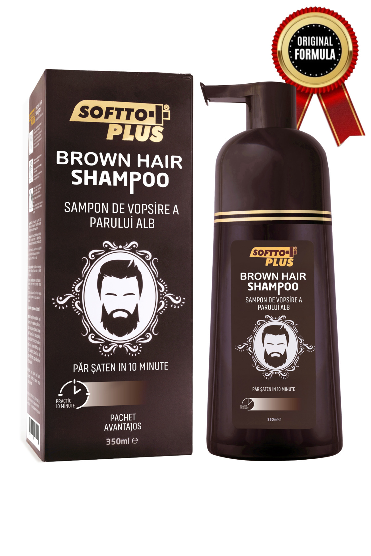Softto Plus Șampon De Vopsire Păr Castaniu 350 ml – Acoperă Firele Albe & Gri...