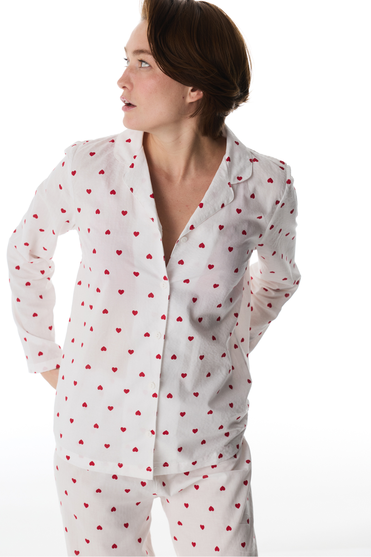 Penti  Kırık Beyaz Red Hearts Düğmeli Gömlek Pantolon Pijama Takımı - Görsel 4