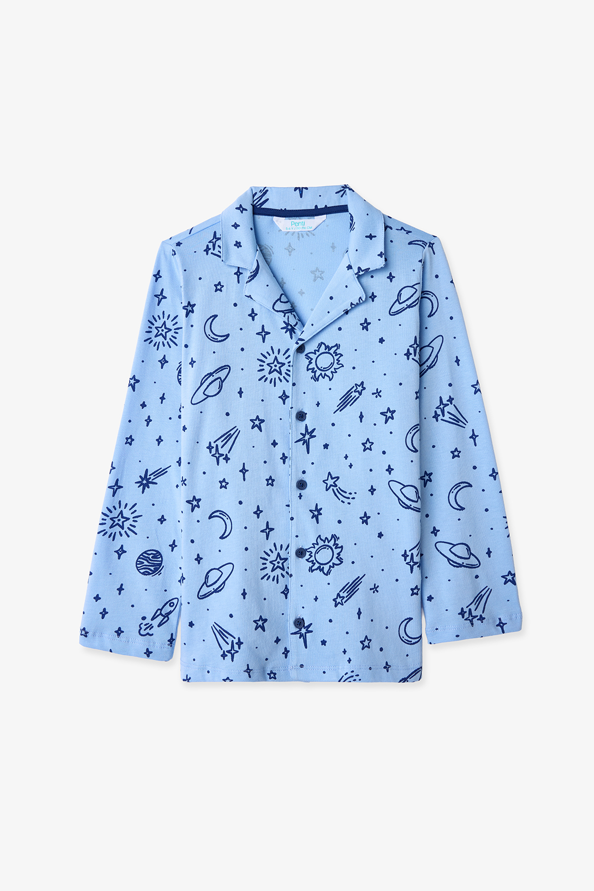 Penti Mavi Erkek Çocuk Cosmic Uzun Kollu Düğmeli Pamuklu Gömlek Pijama Takımı fotoğrafı 3 (önizleme)
