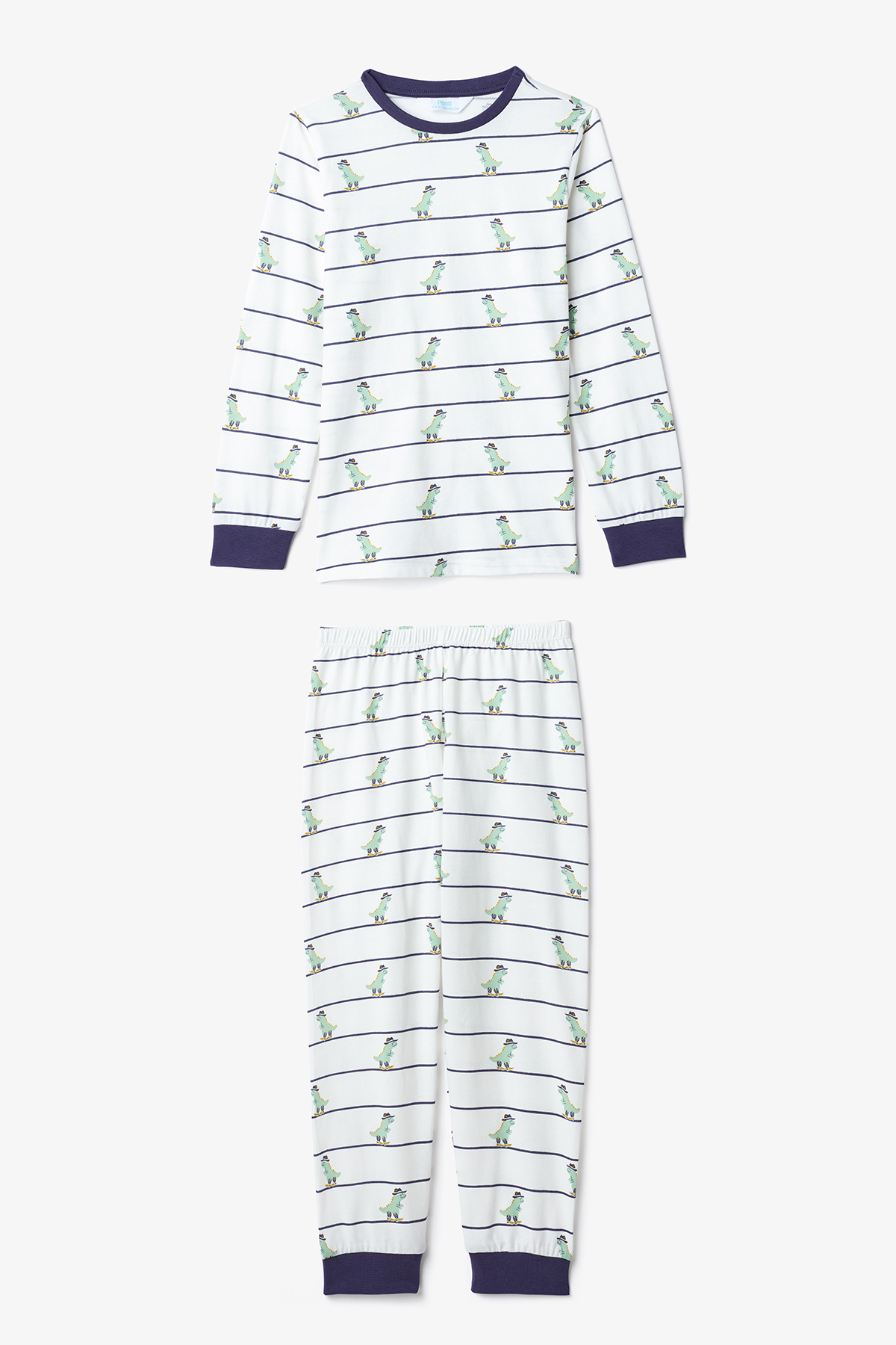Penti Erkek Çocuk Dino Farm Çizgili Pamuklu Uzun Kollu 2'li Pijama Takımı fotoğrafı 3 (önizleme)