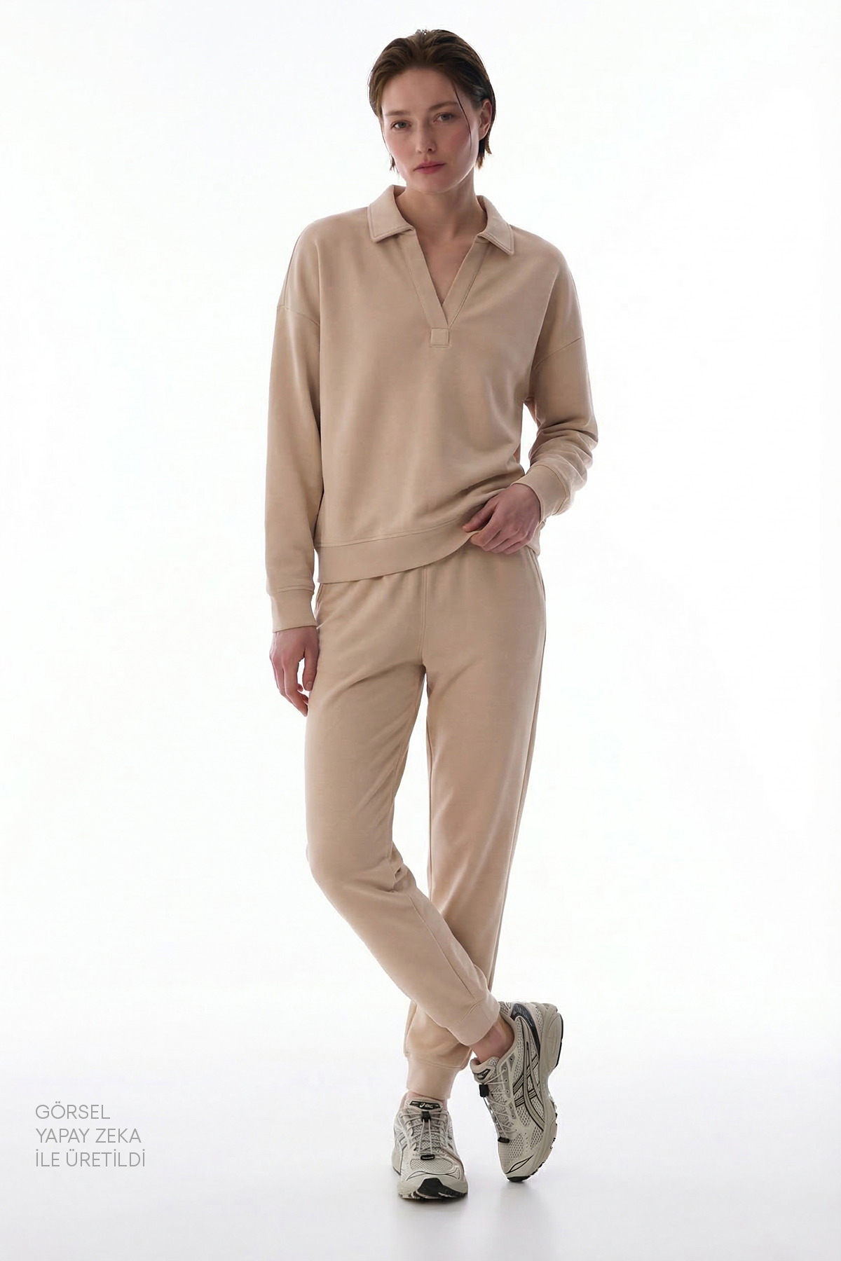 Penti  Bej Polo Yaka Modal Sweatshirt - Görsel 5