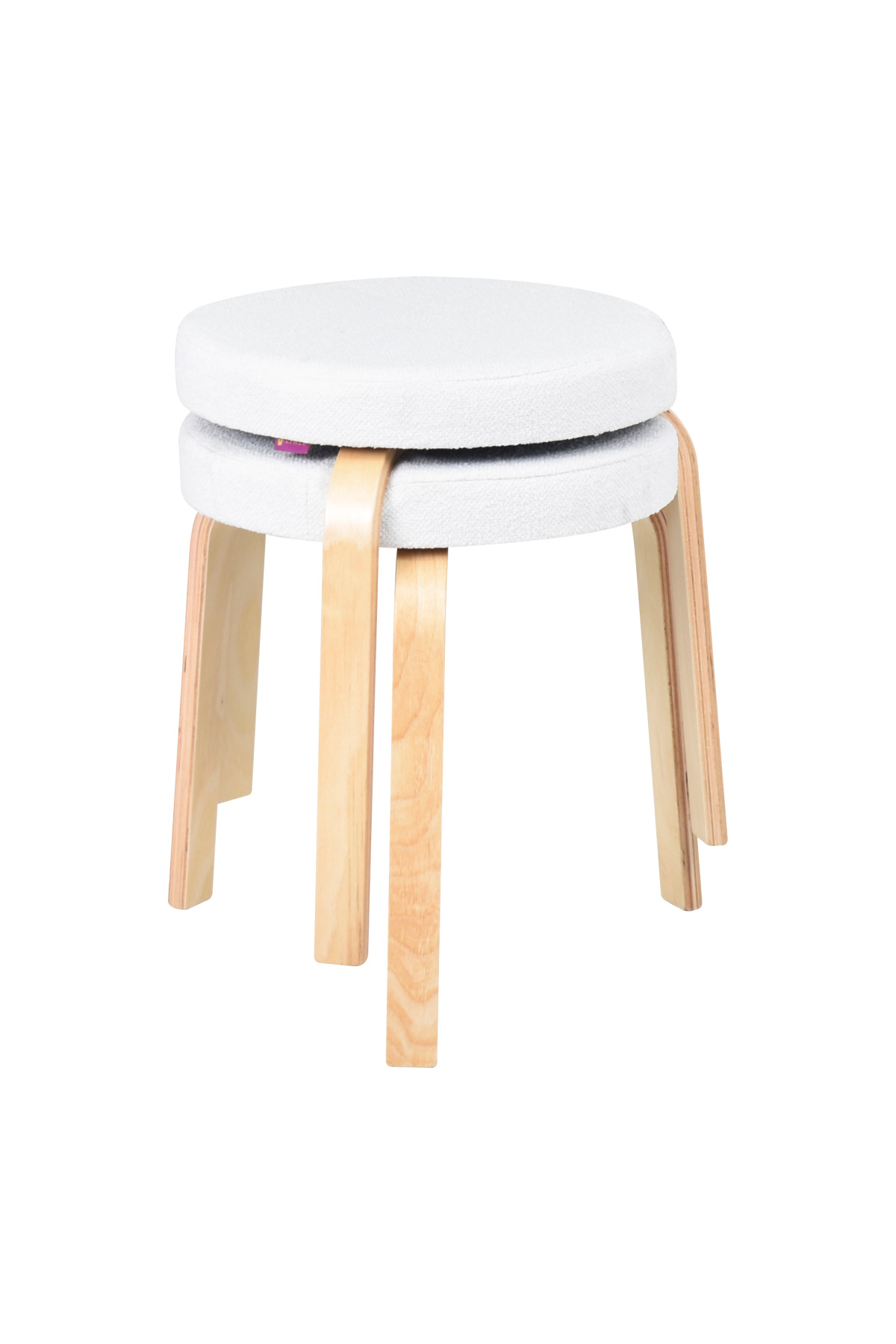 Aegean Teddy Fabric Natural Wooden Feet Stackable Kitchen-Balcony Stool (2 Pieces)