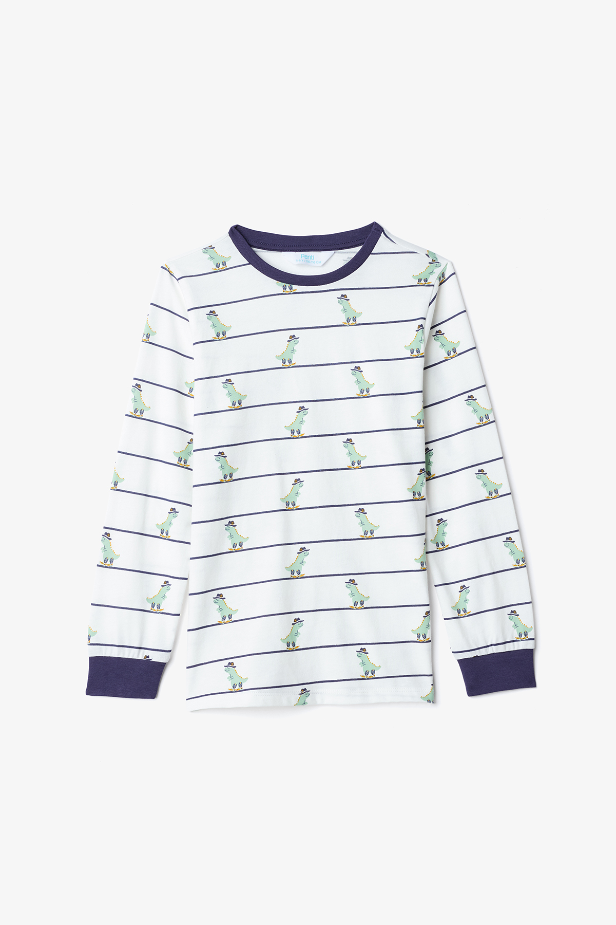 Penti Erkek Çocuk Dino Farm Çizgili Pamuklu Uzun Kollu 2'li Pijama Takımı fotoğrafı 4 (önizleme)