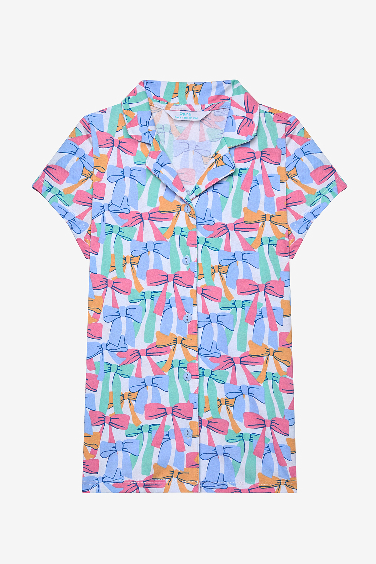 Penti Kız Çocuk Colorful Bows Pamuklu Gömlek Kırık Beyaz Pijama Takımı fotoğrafı 3 (önizleme)