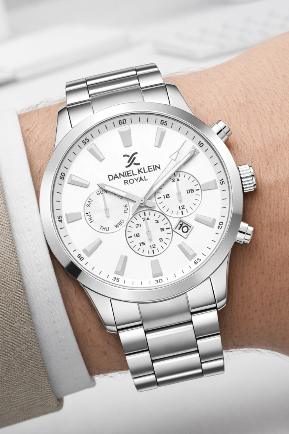Daniel Klein  Çelik Kordon&Kasa Takvimli Erkek Kol Saati+Bileklik Gümüş-Beyaz zmdk1133 - Görsel 4