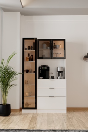 Evdemo Sierra Temperli Cam 3 Kapaklı Ledli Kahve Köşesi Mutfak Kiler Dolabı B...