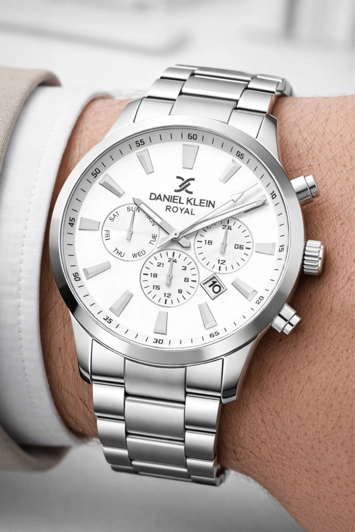Daniel Klein  Çelik Kordon&Kasa Takvimli Erkek Kol Saati+Bileklik Gümüş-Beyaz zmdk1133 - Görsel 2
