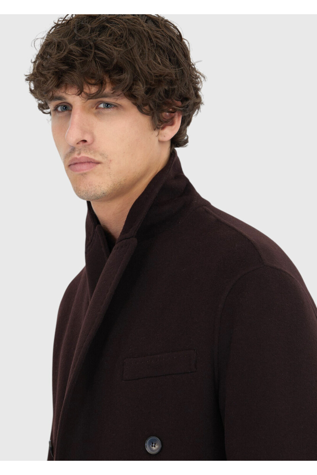 Ramsey  Mürdüm Regular Fit Kruvaze Yaka Klasik Dokuma Palto - Görsel 4