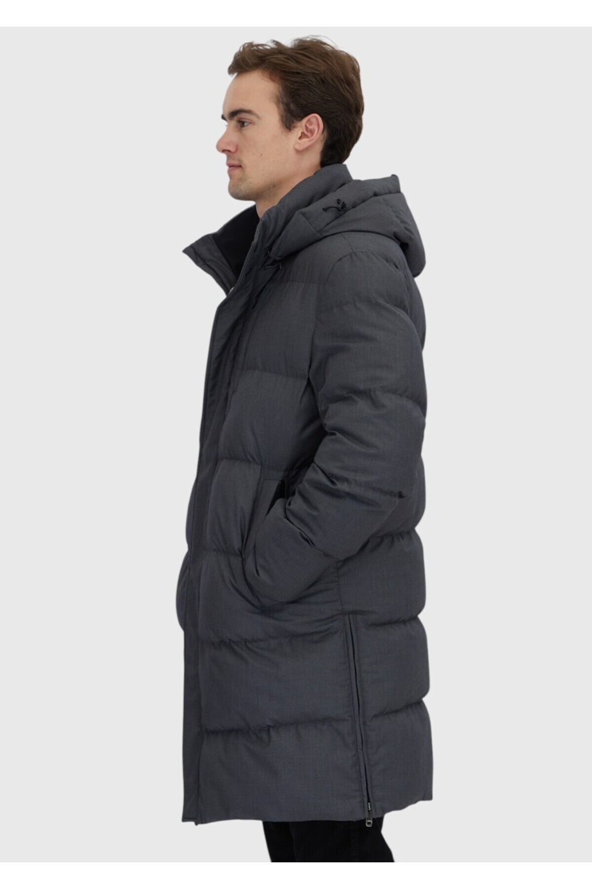 Gri Regular Fit Kapüşonlu Casual Dokuma Kaban — رنگارنگ 163660 — تصویر 3 از 7