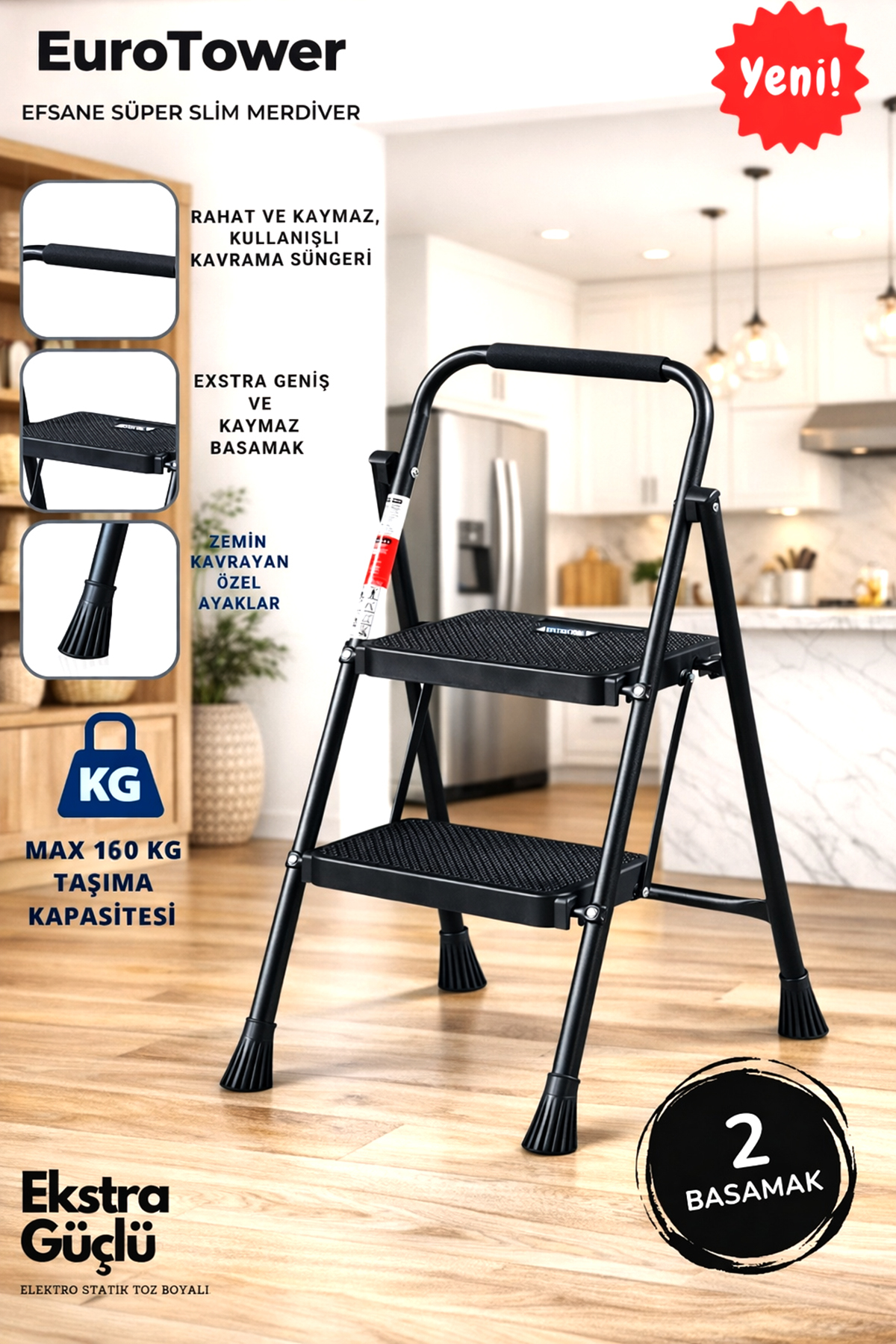 2 Step Black Ladder Wide Step EUROTOWER .ET2