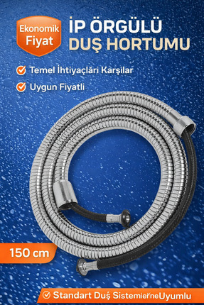 Plodna House 150 cm İp Örgülü Duş Hortumu – Ekonomik & Temel Kullanım