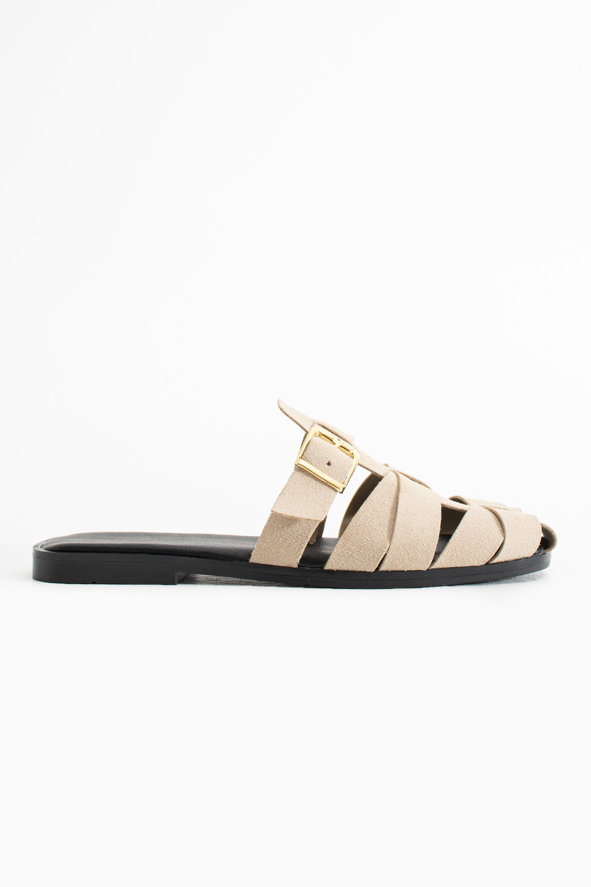 diya shoes Shay Yoshi bej Gold Aksesuarlı Kemer Toka Detaylı Kadın Terlik görsel 8