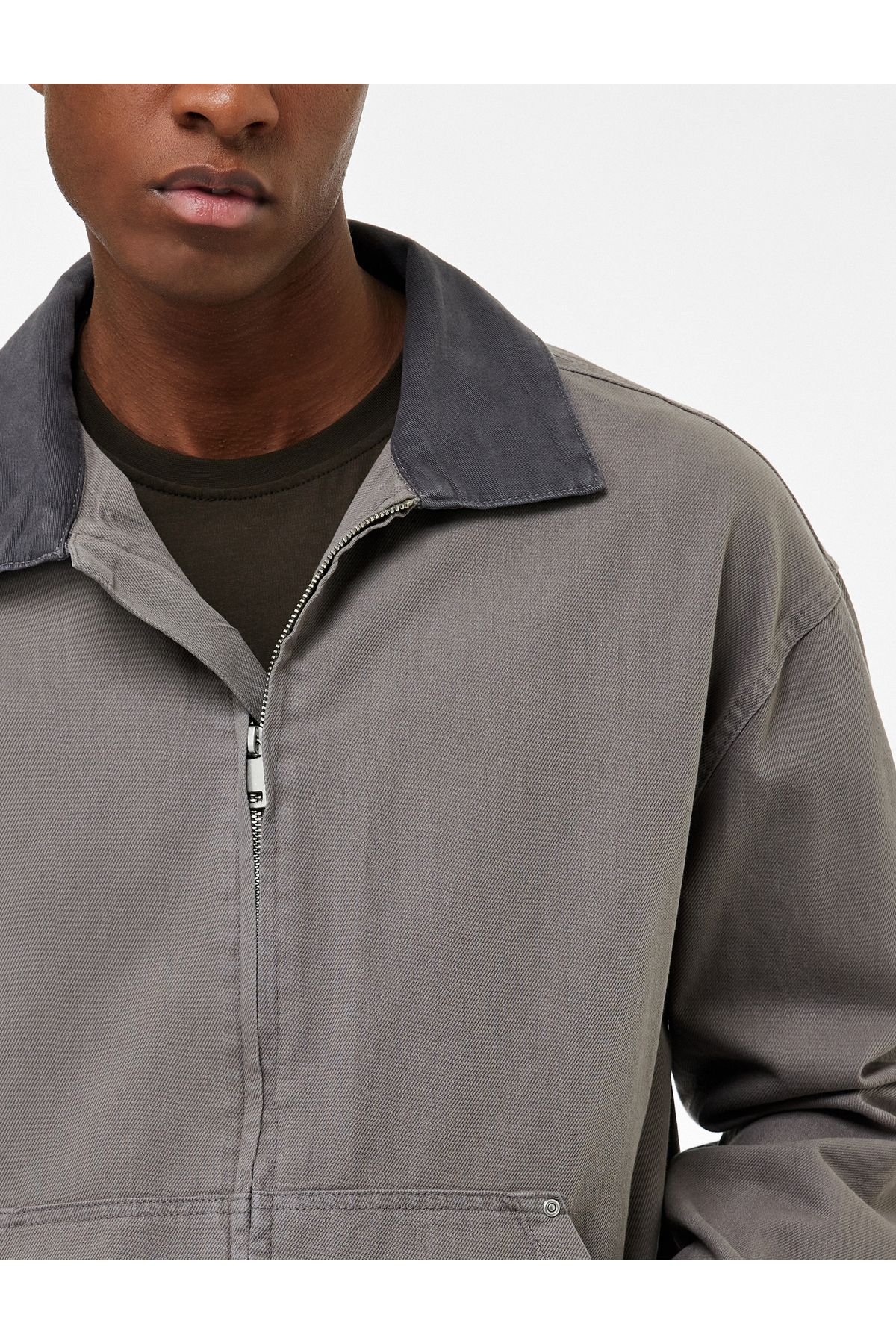 Koton  Regular Fit Uzun Kollu Cepli Gömlek Yaka Fermuarlı Jean Ceket - Görsel 3