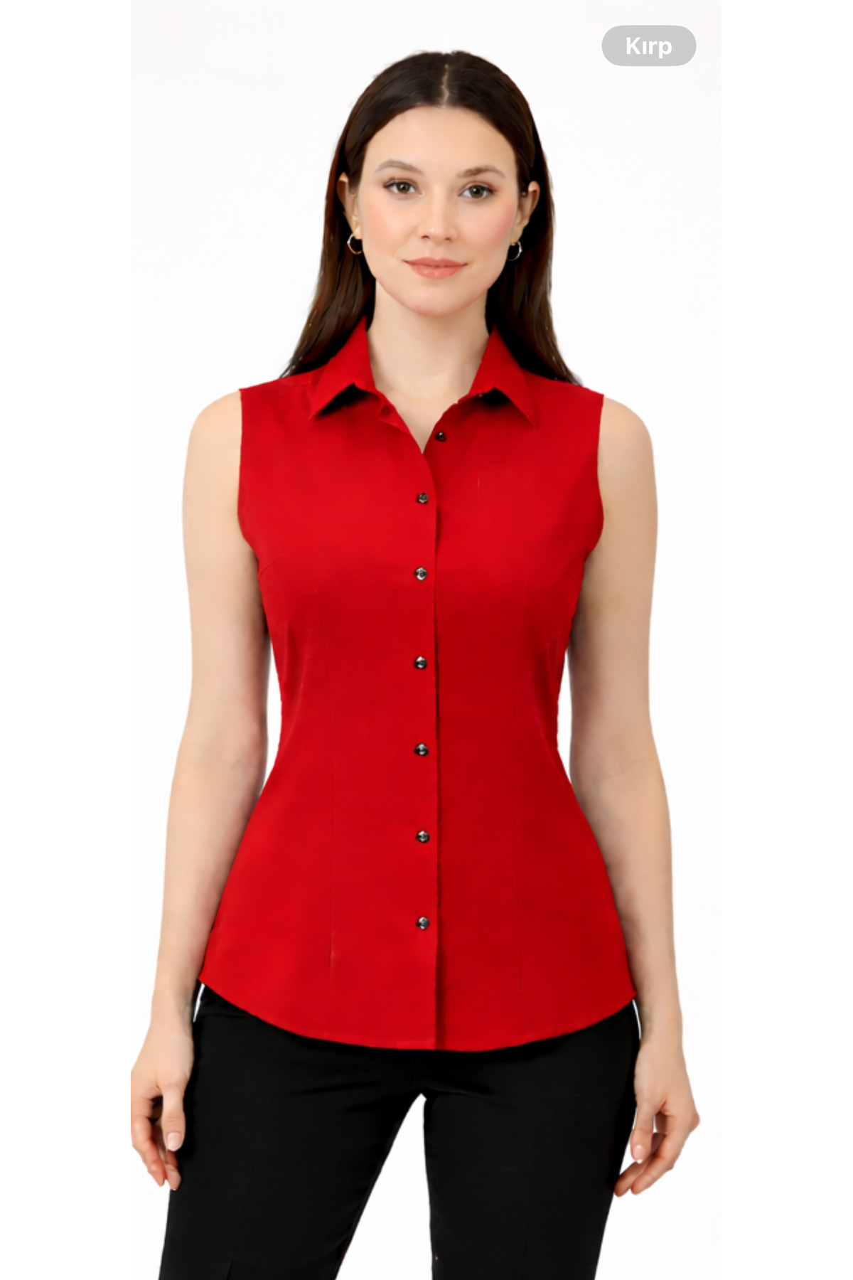 by shirts collection  Kırmızı Günlük Sıfır Kol Gömlek - Görsel 5