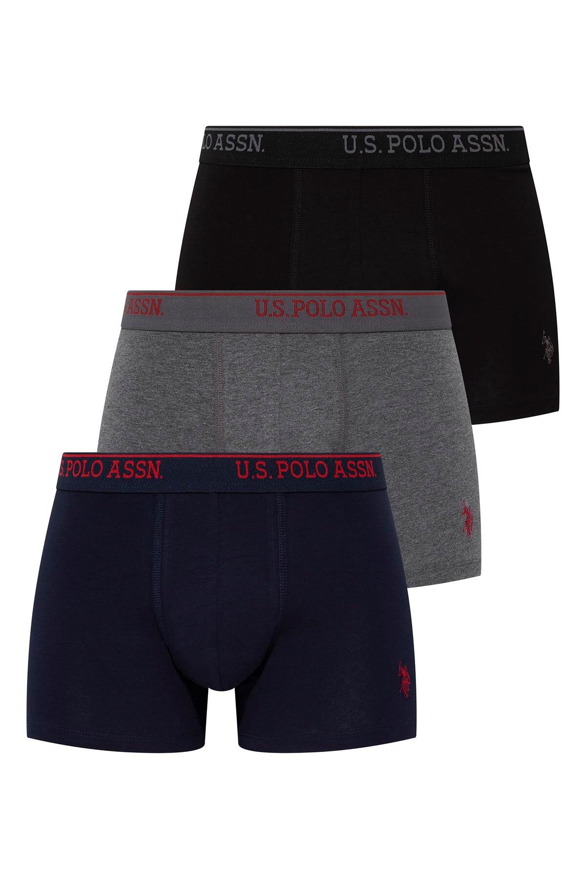 U.S. Polo Assn. Men's Black - Anthracite Melange - Navy Blue 3-Piece Oversized Boxer Shorts