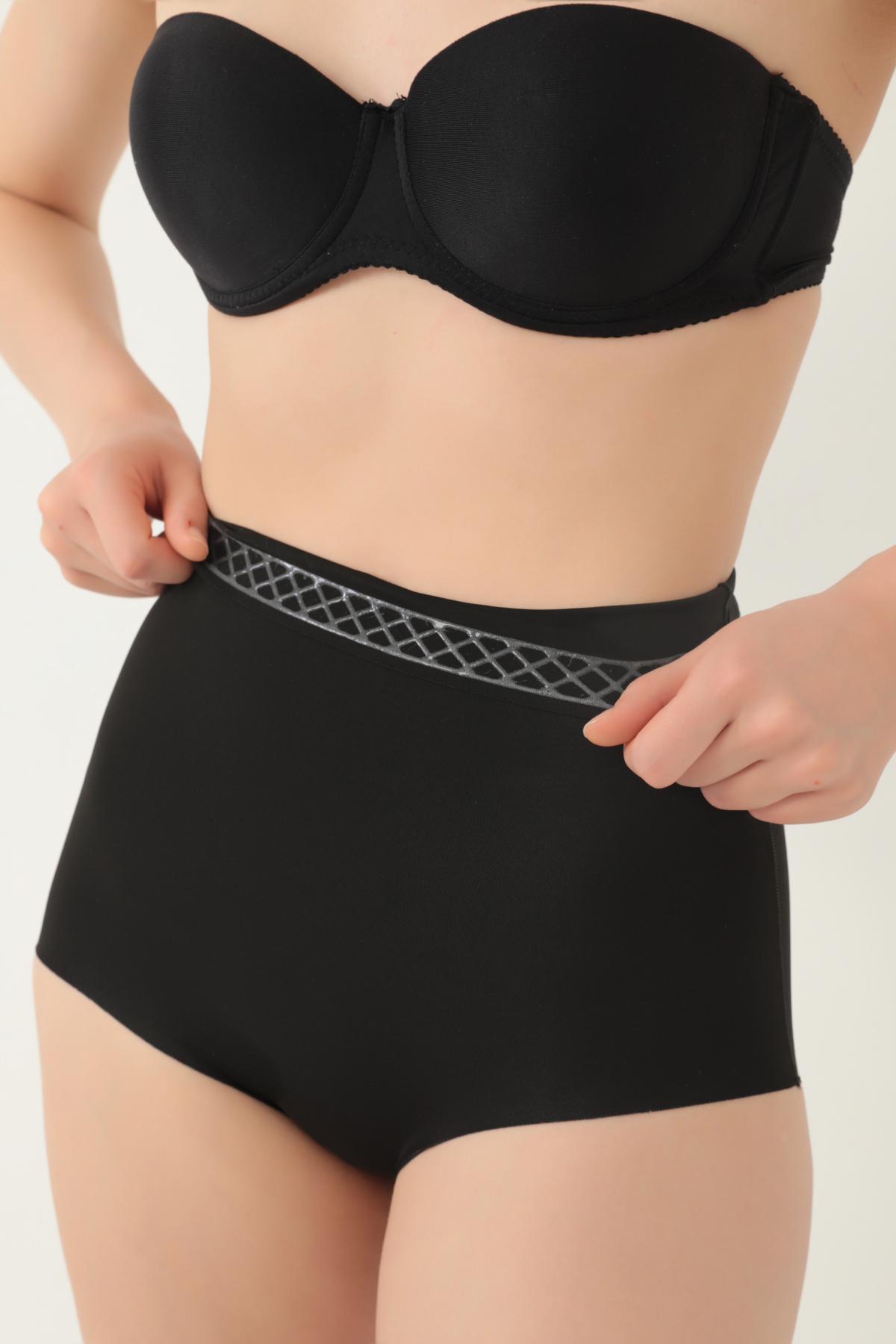baruccafashion Slip Korse Göbek Alt Karın Bel ve Basen Toparlayıcı Siyah Lazer Kesim Yüksek Bel Korse görsel 3