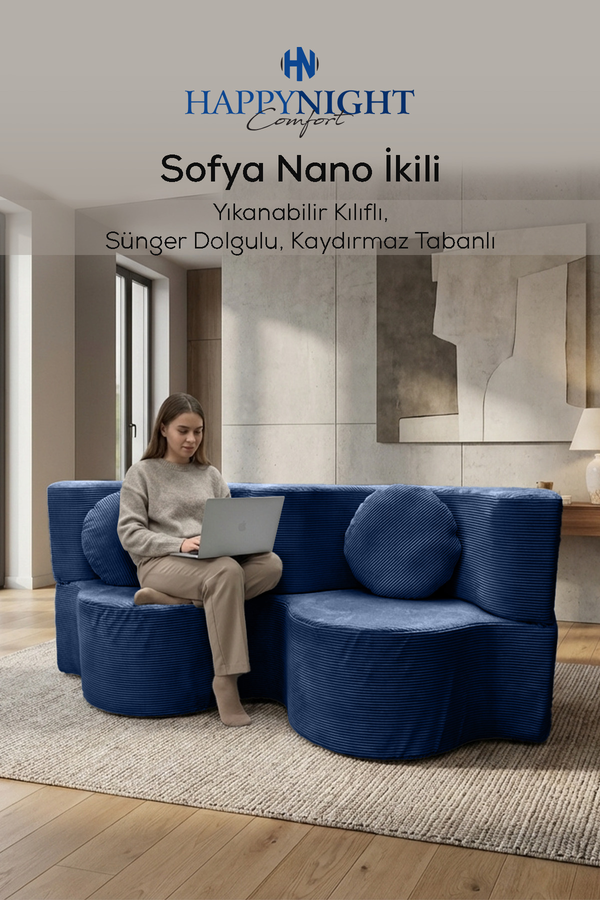 HAPPYNIGHT Nano İkili Modüler Sünger Koltuk – Yıkanabilir Kılıflı