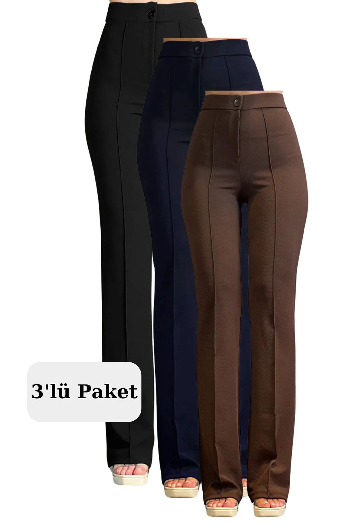 THIFF GYMWEAR  Krep Kumaş Likralı Kadın Palazzo Pantolon 3'lü Set