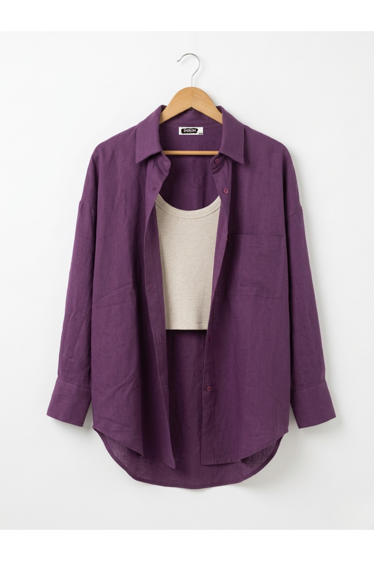 Shiron Sportswear&Company Mürdüm Women's Oversize Linen Shirt 100% Cotton