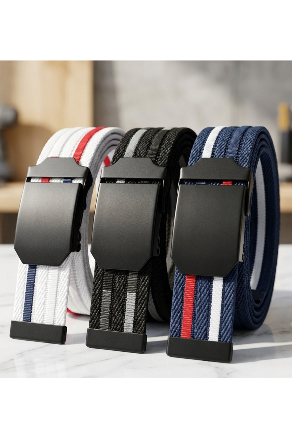 Deribond  3 Adet Kemer Siyah Erkek Palaska Tarzı