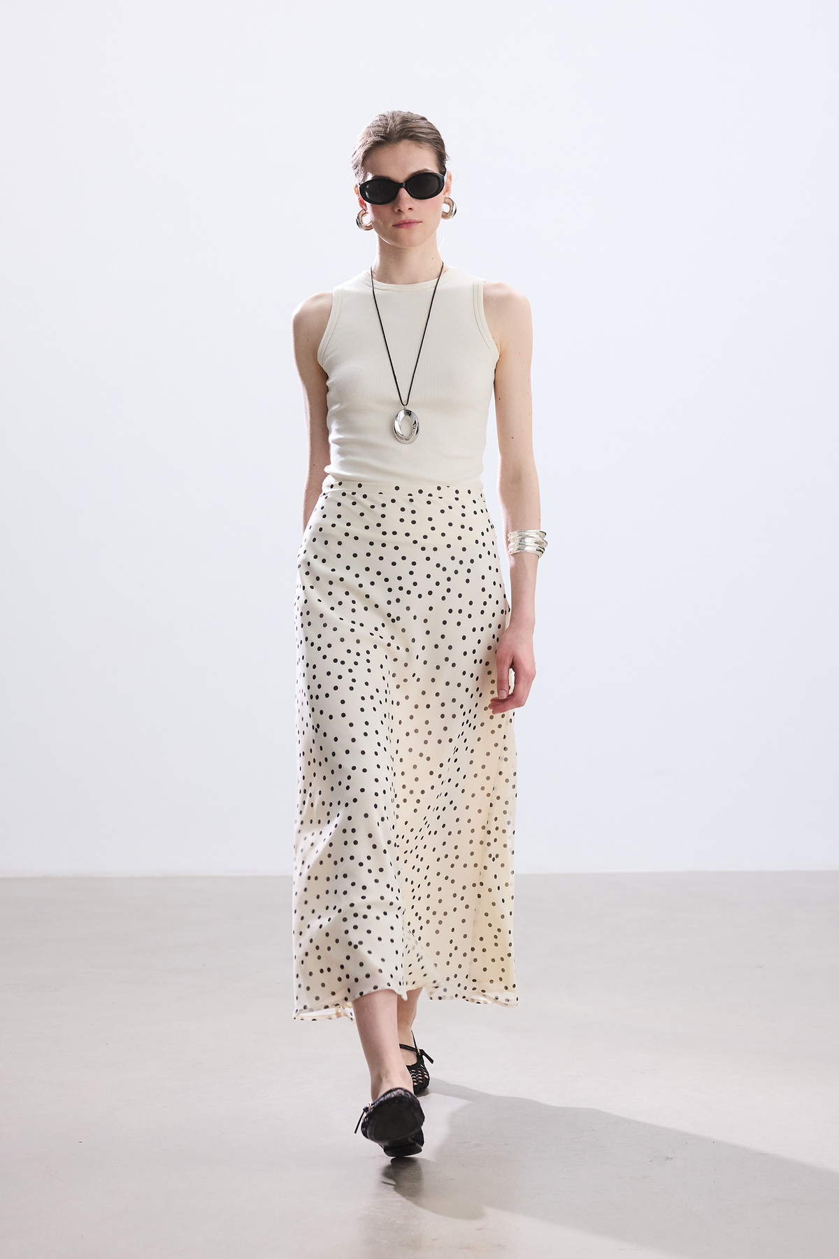 BE BLUE  EKRU PUANTİYE DESENLİ ETEK - Görsel 3