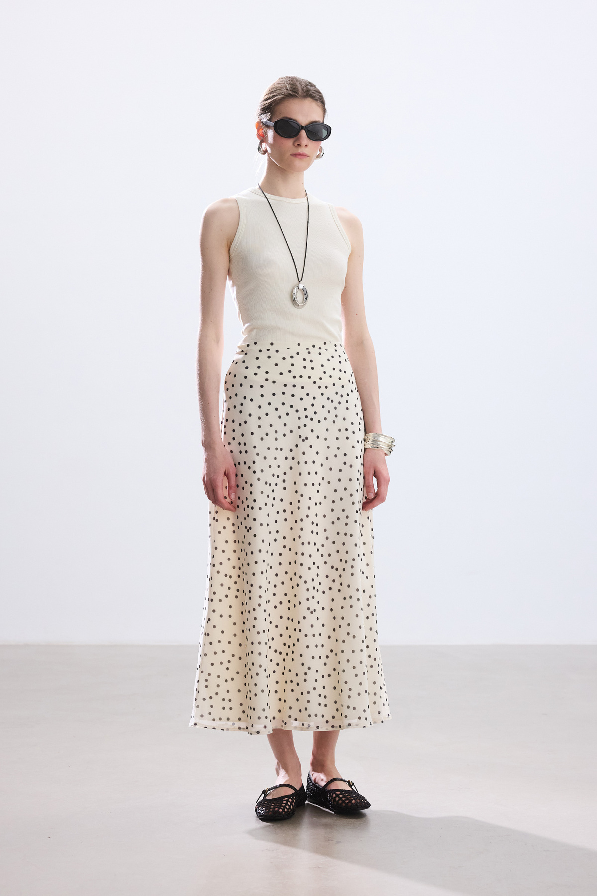 BE BLUE  EKRU PUANTİYE DESENLİ ETEK - Görsel 4