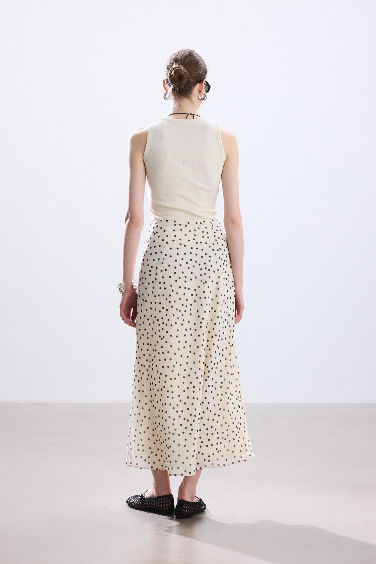 BE BLUE  EKRU PUANTİYE DESENLİ ETEK - Görsel 7