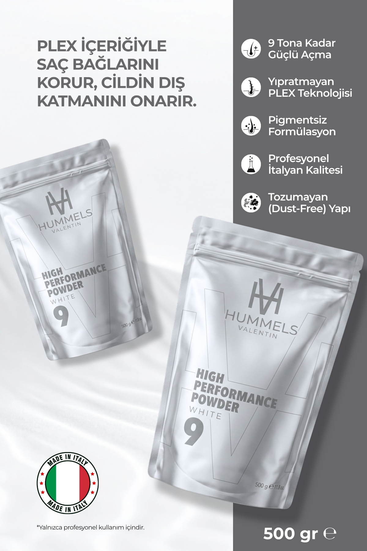 Saç Açıcı Toz (White-Beyaz) Yüksek Performanslı 9 Ton Açma - 500 gr — HML-W