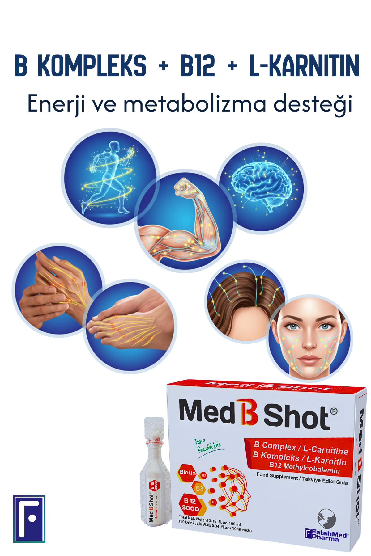 MED B SHOT B12 Kompleks Vit. 3000 mcg. (METİLKOBALAMİN) ,B1 ,B2,B3